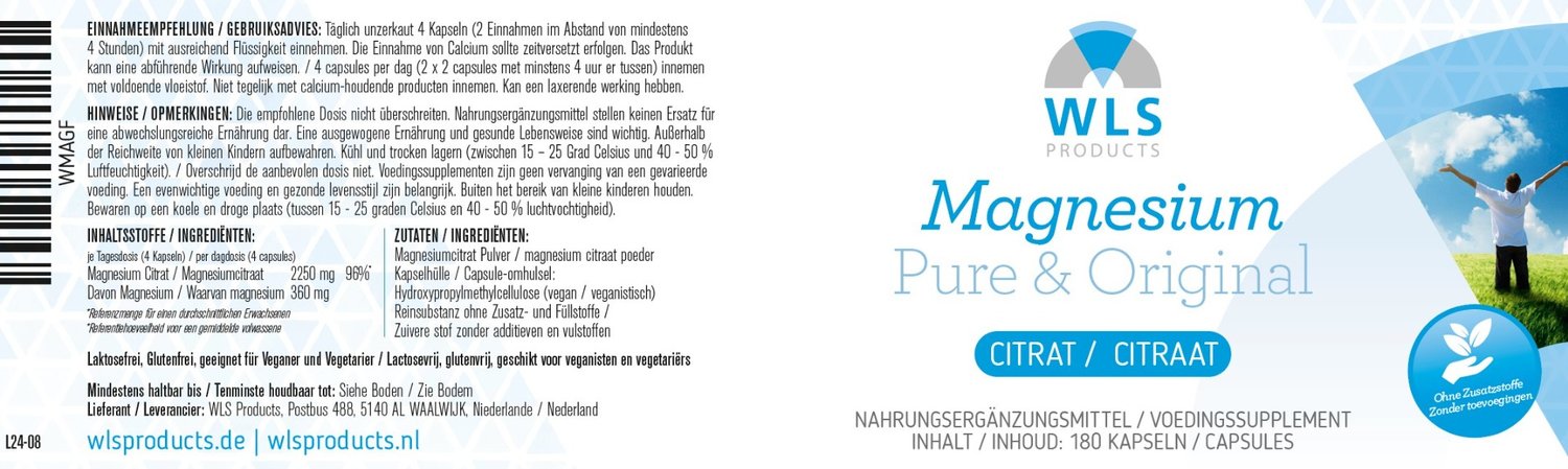 Magnesium Citrat 560 mg, 180 Kapseln